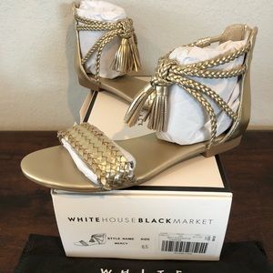 WHBM Gold Braided Sandals with Tassels
